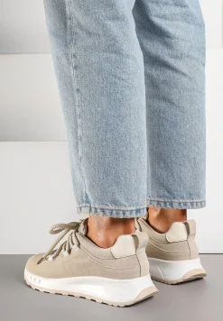 Beżowe Zamszowe Sneakersy z Wkładką ze Skóry Naturalnej Dolavienne