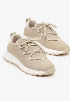 Beżowe Zamszowe Sneakersy z Wkładką ze Skóry Naturalnej Dolavienne