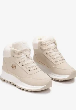 Beżowe Zimowe Sneakersy ze Sztucznym Futerkiem Turelia