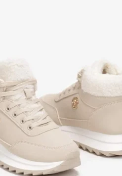 Beżowe Zimowe Sneakersy ze Sztucznym Futerkiem Turelia