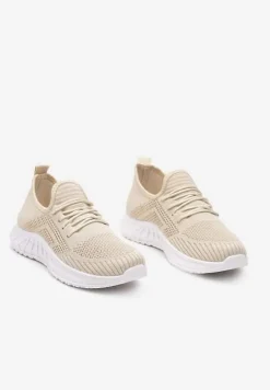 Beżowo-Białe Buty Sportowe Bemostom