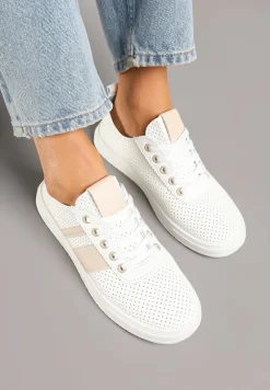 Beżowo-Białe Tenisówki Ozdobione Paskami Meloti