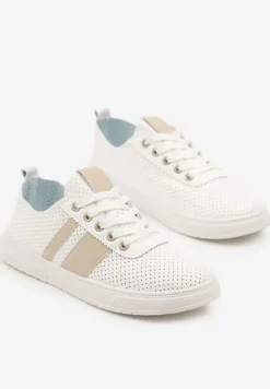 Beżowo-Białe Tenisówki Ozdobione Paskami Meloti