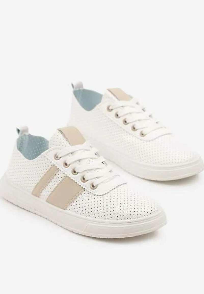 Beżowo-Białe Tenisówki Ozdobione Paskami Meloti