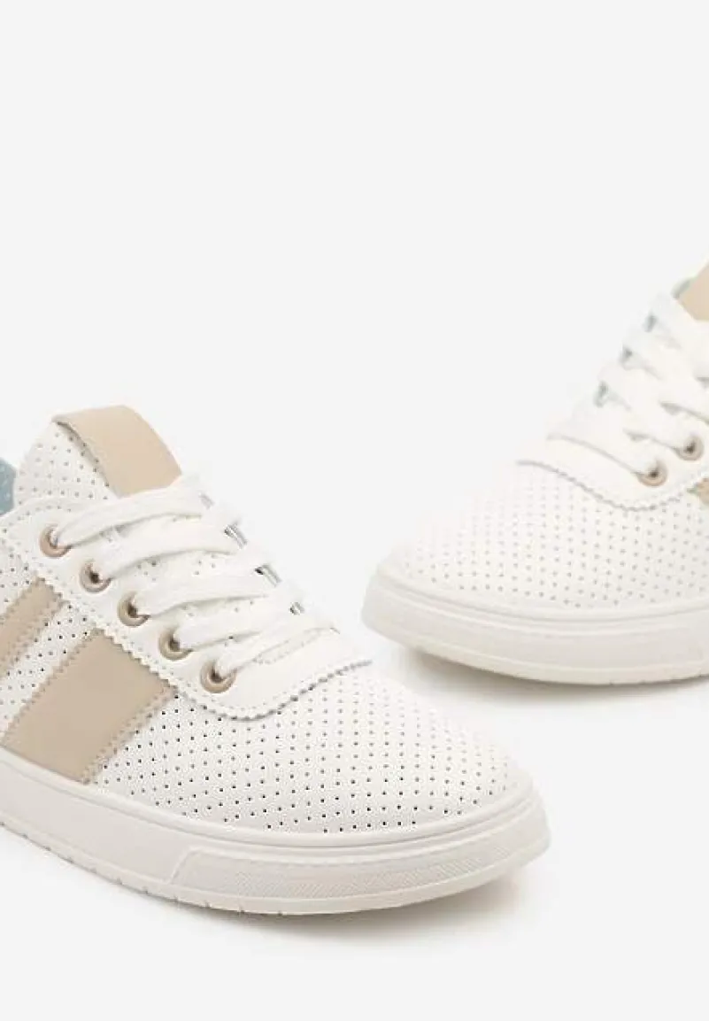 Beżowo-Białe Tenisówki Ozdobione Paskami Meloti