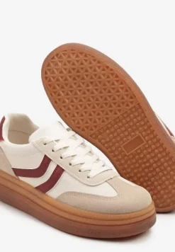 Beżowo-Bordowe Sneakersy Typu Kultowe Tenisówki na Niskiej Platformie Olritia