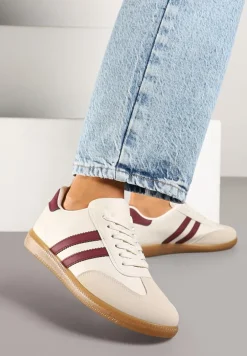 Beżowo-Bordowe Sneakersy Typu Kultowe Tenisówki Zdobione Przeszyciami Remiana