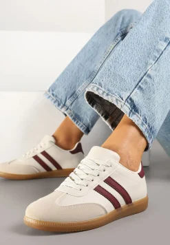 Beżowo-Bordowe Sneakersy Typu Kultowe Tenisówki Zdobione Przeszyciami Remiana