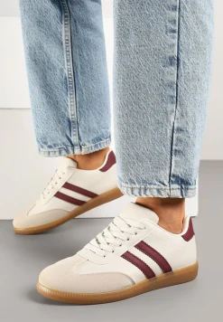 Beżowo-Bordowe Sneakersy Typu Kultowe Tenisówki Zdobione Przeszyciami Remiana