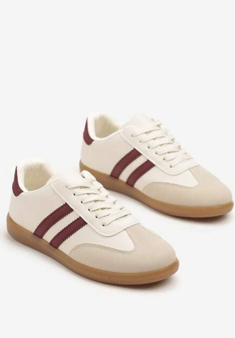 Beżowo-Bordowe Sneakersy Typu Kultowe Tenisówki Zdobione Przeszyciami Remiana