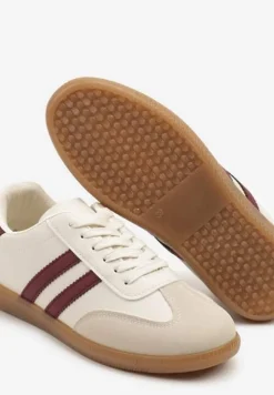 Beżowo-Bordowe Sneakersy Typu Kultowe Tenisówki Zdobione Przeszyciami Remiana