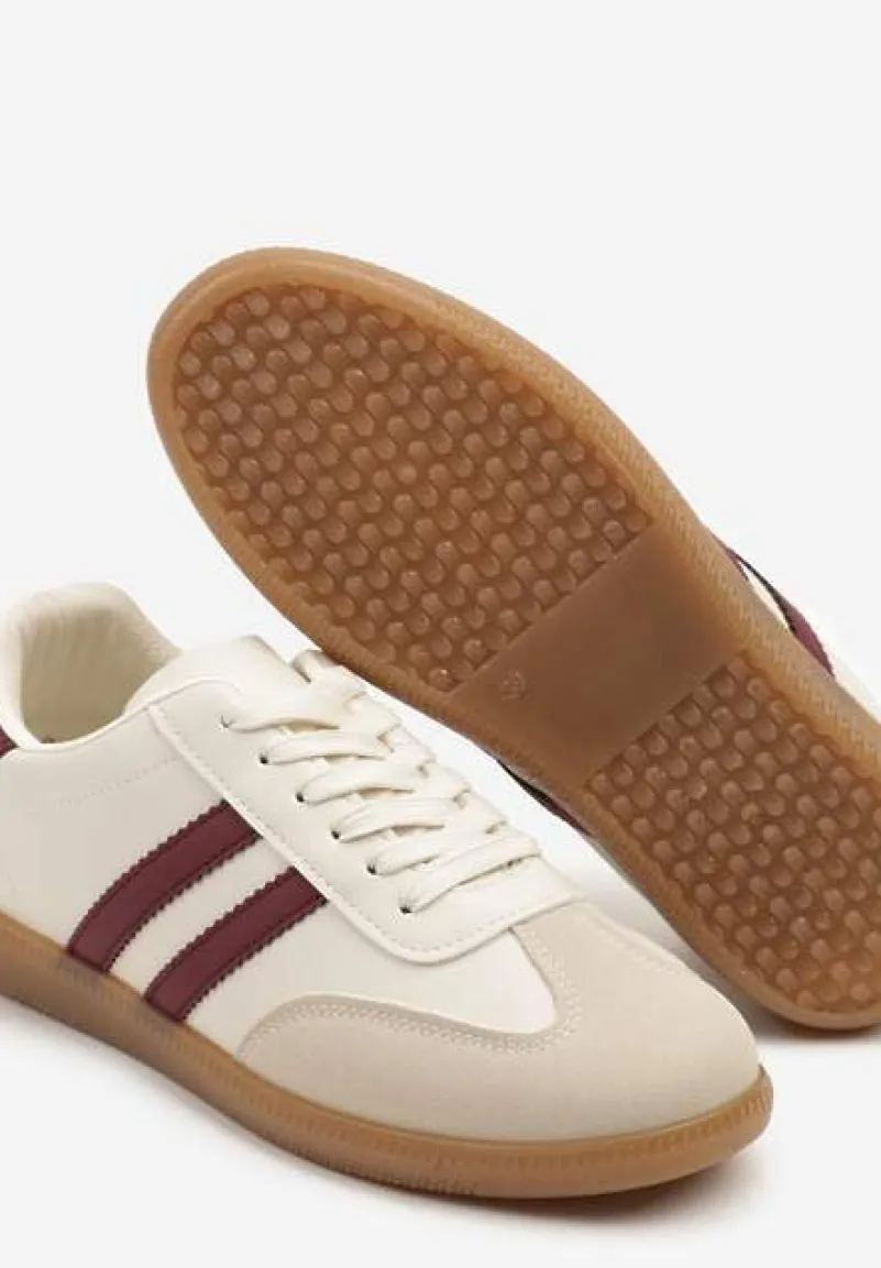 Beżowo-Bordowe Sneakersy Typu Kultowe Tenisówki Zdobione Przeszyciami Remiana