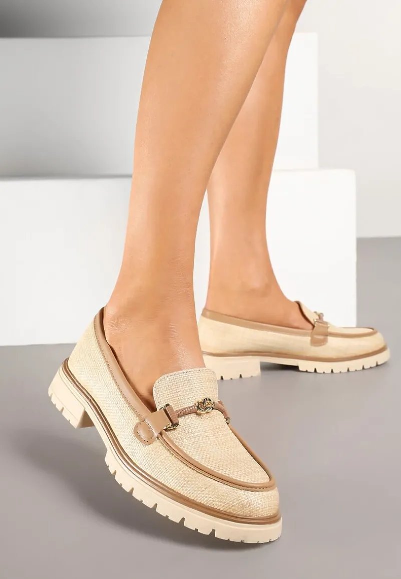 Beżowo-Brązowe Mokasyny z Klamrą Morira