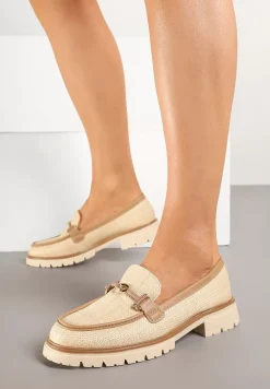 Beżowo-Brązowe Mokasyny z Klamrą Morira