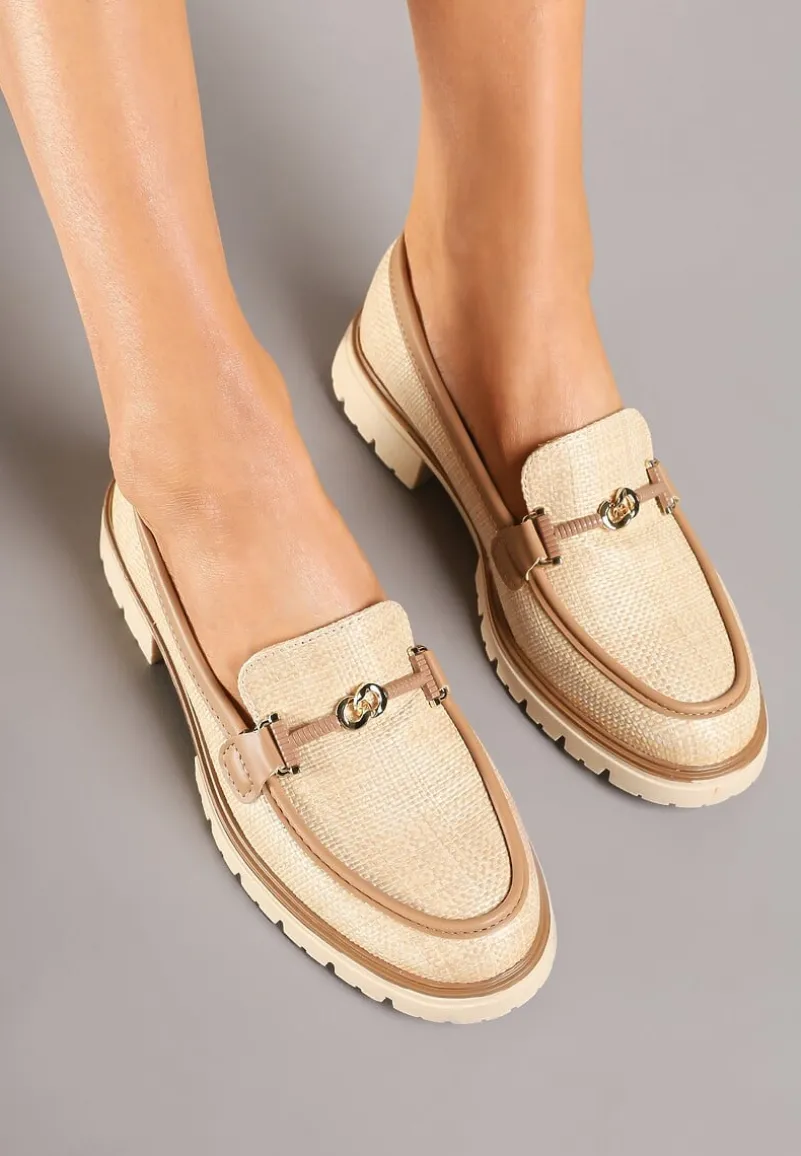 Beżowo-Brązowe Mokasyny z Klamrą Morira