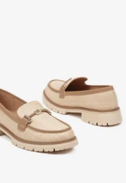 Beżowo-Brązowe Mokasyny z Klamrą Morira