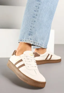 Beżowo-Brązowe Sneakersy Sportowe z Ozdobnymi Paskami i Przeszyciami Wenilan