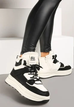 Beżowo-Czarne Płaskie Sneakersy za Kostkę z Ociepleniem Riavielle