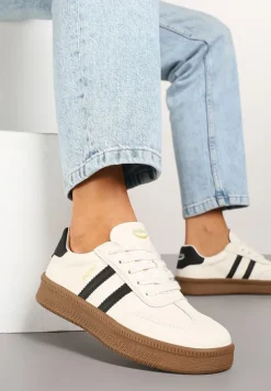 Beżowo-Czarne Sneakersy Sportowe z Ozdobnymi Paskami i Przeszyciami Wenilan