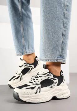 Beżowo-Czarne Sneakersy Vices na Platformie Ozdobione Tłoczeniem Natiselle