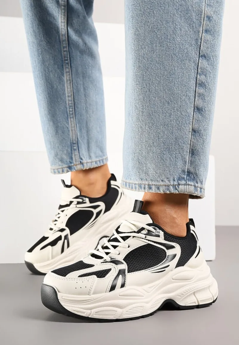 Beżowo-Czarne Sneakersy Vices na Platformie Ozdobione Tłoczeniem Natiselle