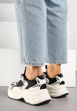 Beżowo-Czarne Sneakersy Vices na Platformie Ozdobione Tłoczeniem Natiselle