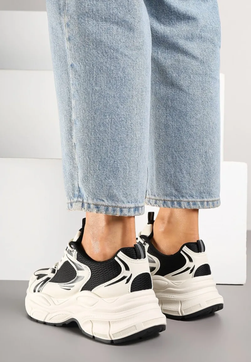 Beżowo-Czarne Sneakersy Vices na Platformie Ozdobione Tłoczeniem Natiselle