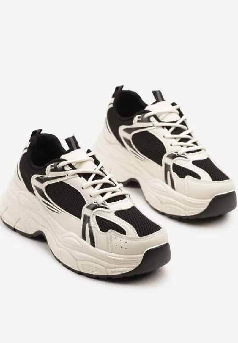 Beżowo-Czarne Sneakersy Vices na Platformie Ozdobione Tłoczeniem Natiselle