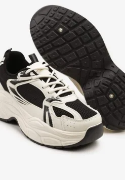 Beżowo-Czarne Sneakersy Vices na Platformie Ozdobione Tłoczeniem Natiselle