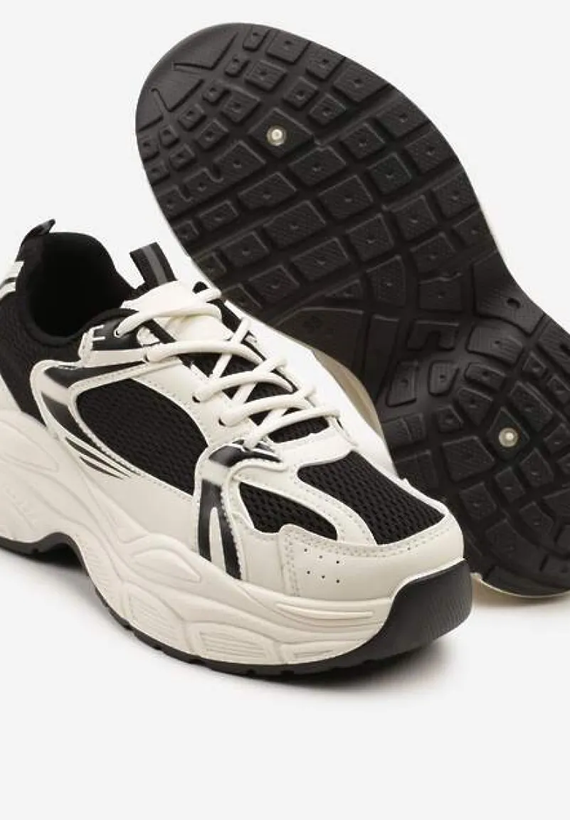Beżowo-Czarne Sneakersy Vices na Platformie Ozdobione Tłoczeniem Natiselle
