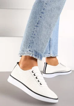 Beżowo-Czarne Sznurowane Tenisówki z Ozdobną Taśmą na Tyle i Perforacją Kavinna