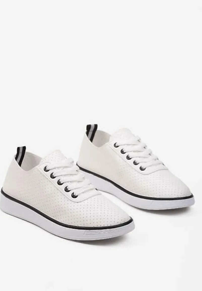 Beżowo-Czarne Sznurowane Tenisówki z Ozdobną Taśmą na Tyle i Perforacją Kavinna