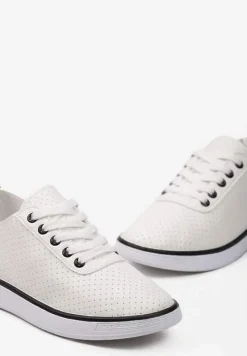 Beżowo-Czarne Sznurowane Tenisówki z Ozdobną Taśmą na Tyle i Perforacją Kavinna