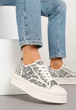 Beżowo-Czarne Trampki na Platformie z Abstrakcyjnym Wzorem Wulinea