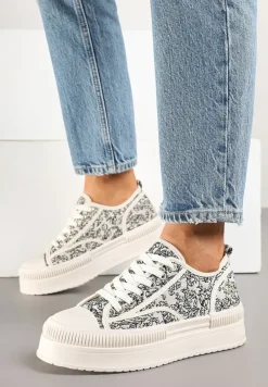 Beżowo-Czarne Trampki na Platformie z Abstrakcyjnym Wzorem Wulinea