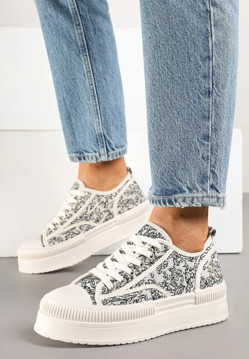 Beżowo-Czarne Trampki na Platformie z Abstrakcyjnym Wzorem Wulinea