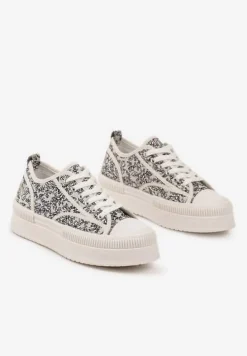 Beżowo-Czarne Trampki na Platformie z Abstrakcyjnym Wzorem Wulinea