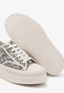 Beżowo-Czarne Trampki na Platformie z Abstrakcyjnym Wzorem Wulinea