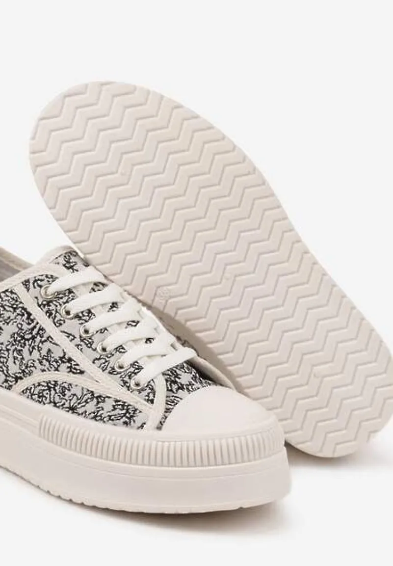 Beżowo-Czarne Trampki na Platformie z Abstrakcyjnym Wzorem Wulinea