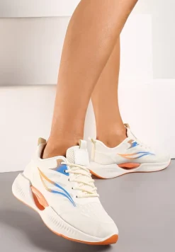 Beżowo-Pomarańczowe Buty Sportowe na Płaskiej Podeszwie ze Sznurowaniem Assah