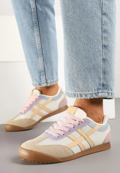 Beżowo-Różowe Sneakersy Typu Klasyczne Tenisówki Isnnoria