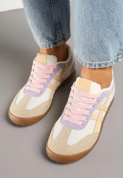 Beżowo-Różowe Sneakersy Typu Klasyczne Tenisówki Isnnoria