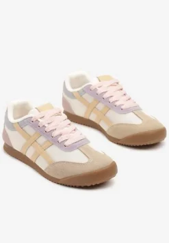 Beżowo-Różowe Sneakersy Typu Klasyczne Tenisówki Isnnoria