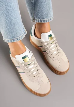Beżowo-Zielone Klasyczne Sneakersy na Niewysokiej Platformie Terilee