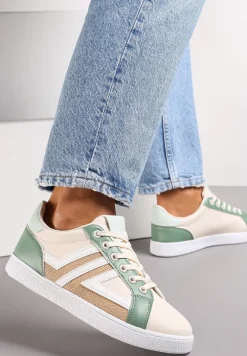 Beżowo-Zielone Sneakersy z Wstawkami Lerlet