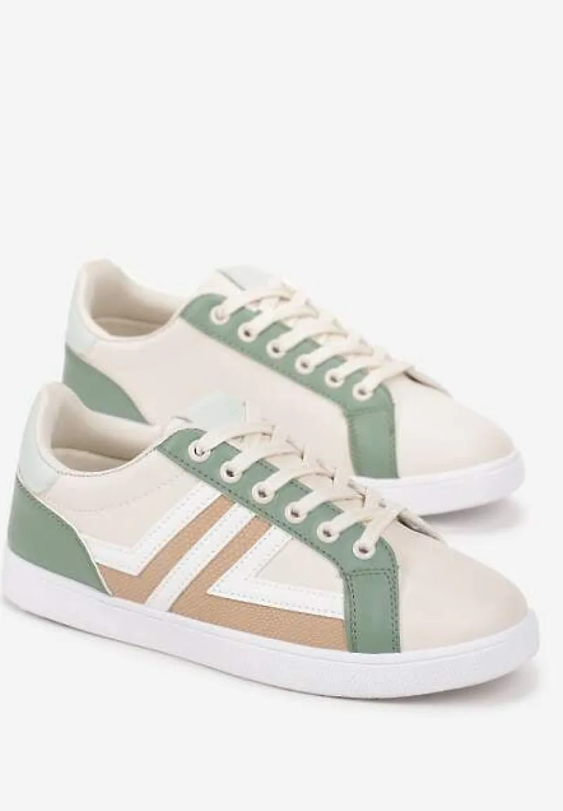 Beżowo-Zielone Sneakersy z Wstawkami Lerlet
