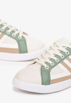 Beżowo-Zielone Sneakersy z Wstawkami Lerlet