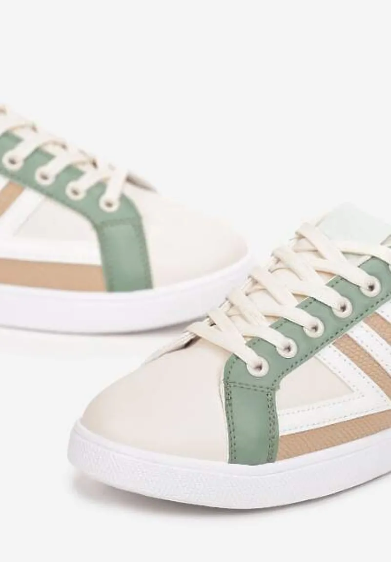 Beżowo-Zielone Sneakersy z Wstawkami Lerlet
