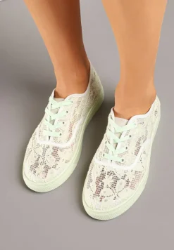 Beżowo-Zielone Tenisówki Ozdobione Koronką Orrisanne