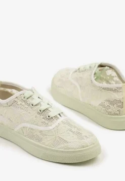 Beżowo-Zielone Tenisówki Ozdobione Koronką Orrisanne